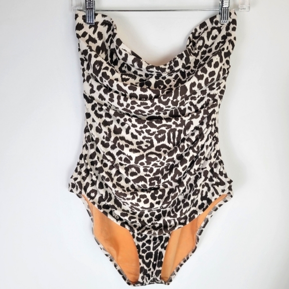 J. Crew Swim J Crew Leopard Strapless Pleated Onepiece Swimsuit